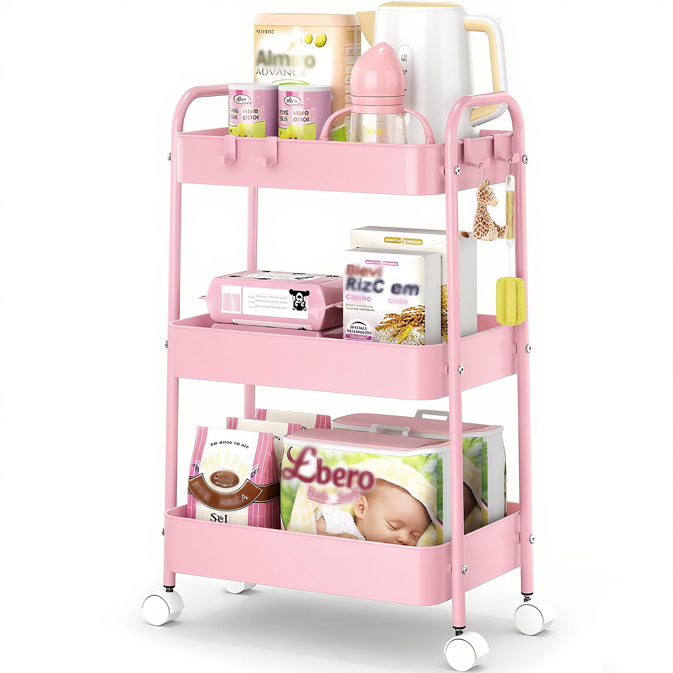 Baby Nursery Basket - Трехъярусная металлическая тележка на колесах, современная