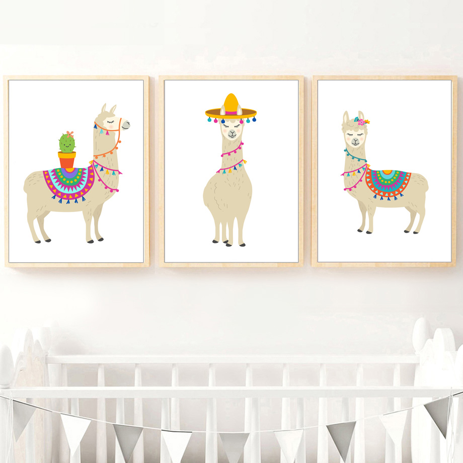 Baby Nursery Mirror - Мультфильм Лама Кактус Детская Настенная Картина