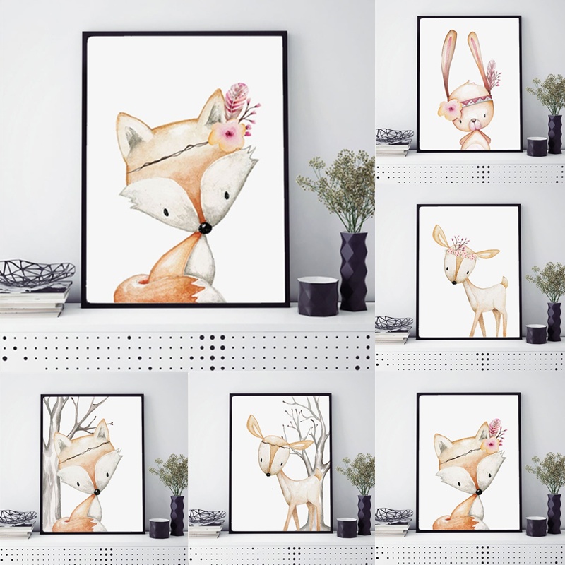 Baby Nursery Mirror - Плакат с мультяшным кроликом, лиса, олень,