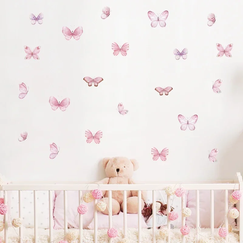 Baby Nursery Water - 17 шт. акварельные розовые летающие бабочки