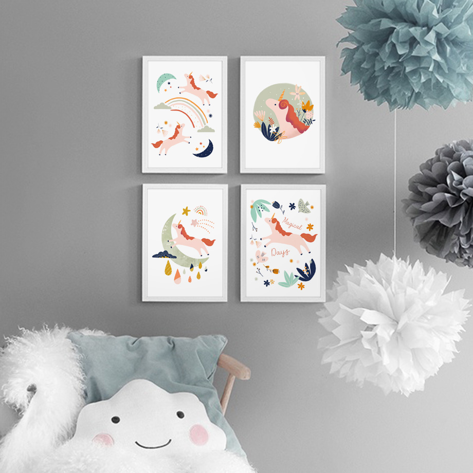 Baby Unicorn Nursery - Настенное искусство для спальни для девочек,