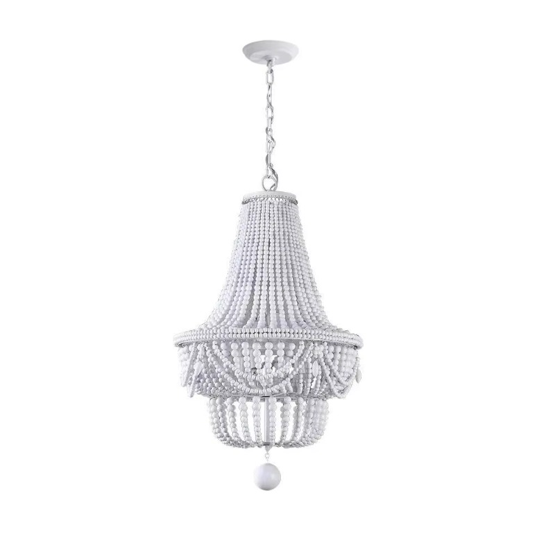 Baby Nursery Chandelier - Деревянная люстра с бусинами, полувстраиваемая, синяя,