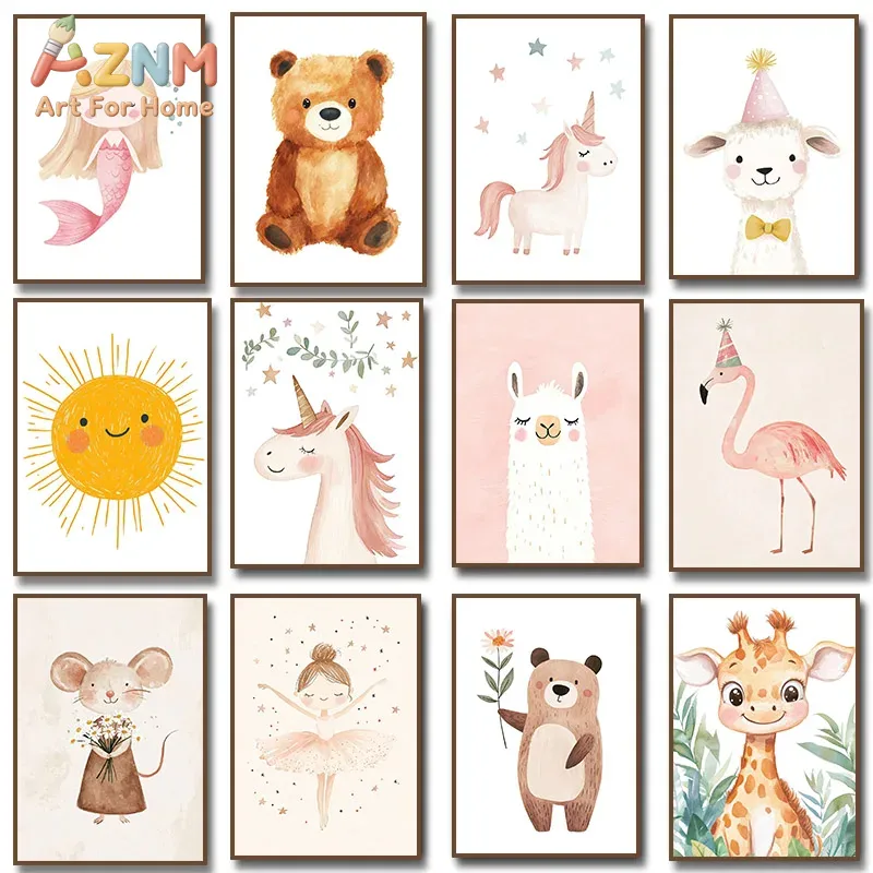 Baby Unicorn Nursery - АКНМ Акварельная картина на холсте с