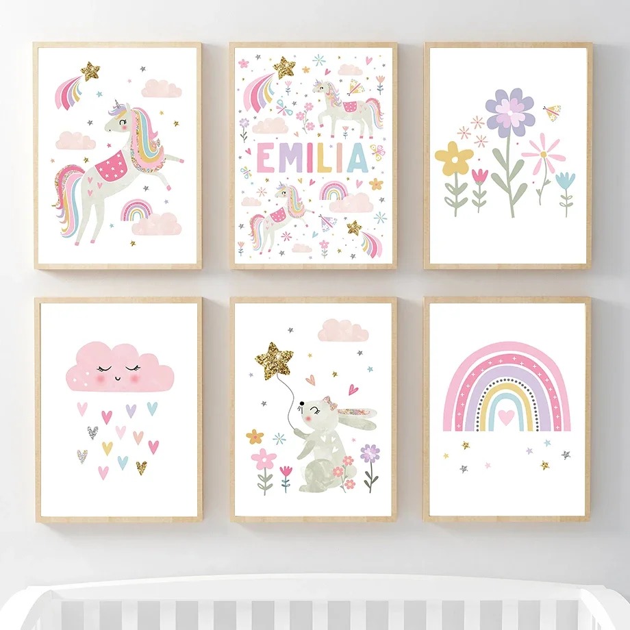 Baby Unicorn Nursery - Настенные постеры и картины на холсте