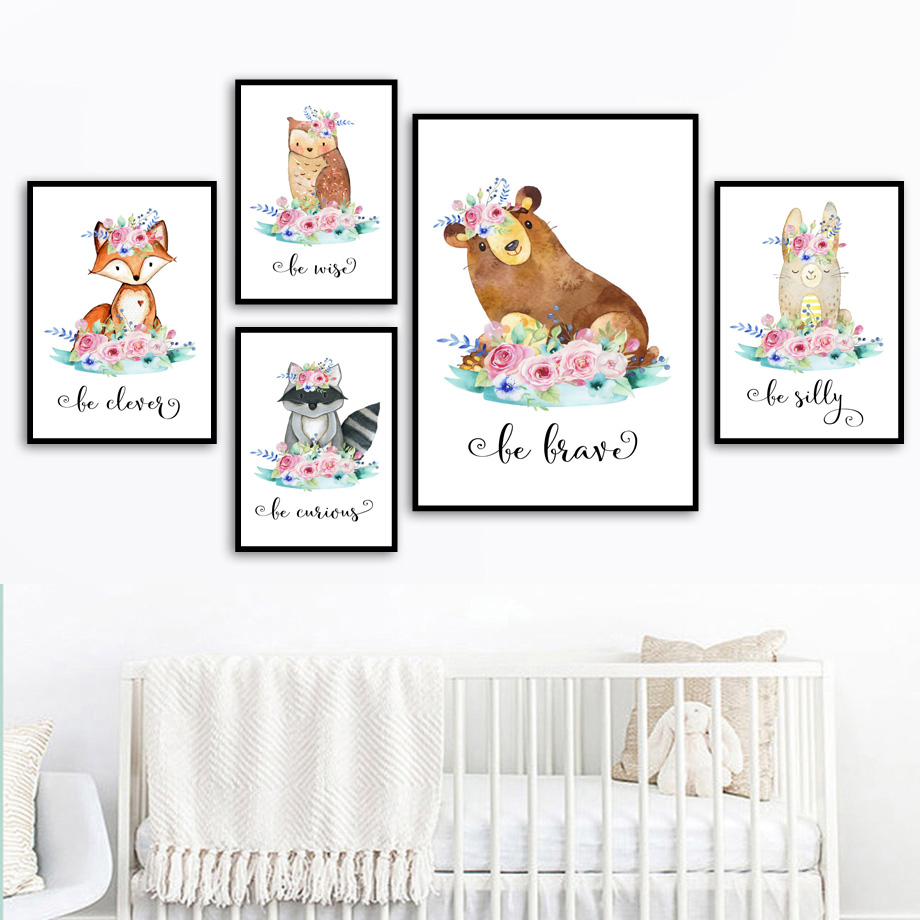Baby Nursery Mirror - Мультяшная лиса, олень, кролик, детские животные,