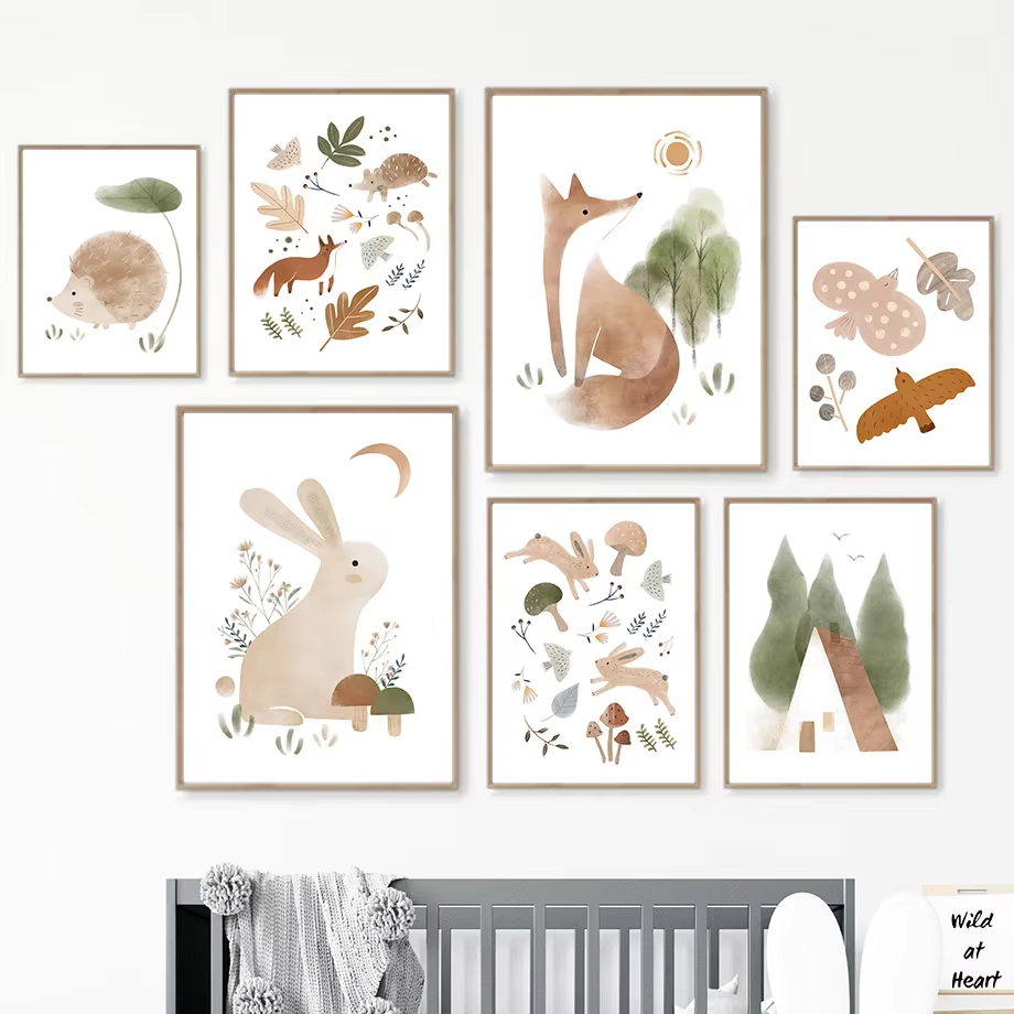 Baby Nursery Mirror - Бохо Кролик Лиса Ежик Птица Лист