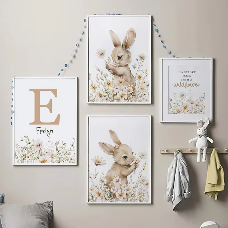 Baby Nursery Mirror - Осенний кролик, дикий цветок, ромашка, детская
