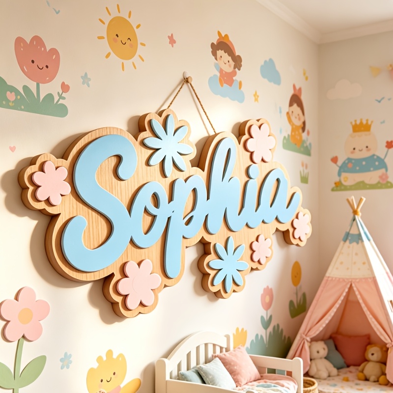Baby Nursery Usa - Персонализированная табличка с именем в цветочном