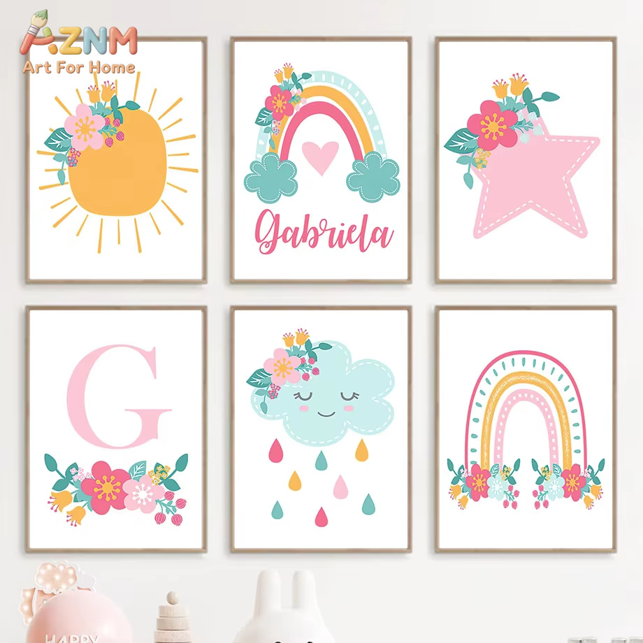 Baby Nursery Mirror - Милые солнечные радужные облака, звезды, цветы,
